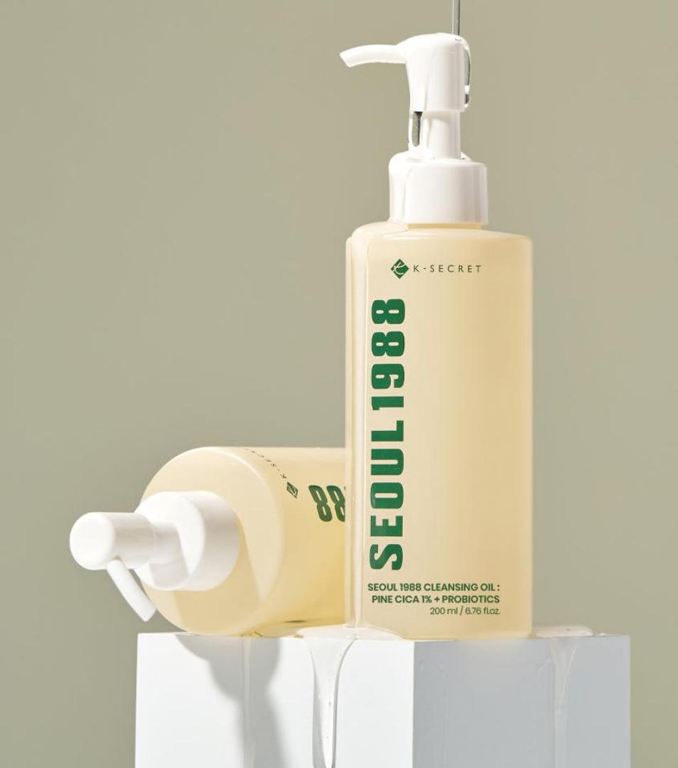 K-Secret Seoul 1988 Cleansing Oil with Pine Cica and Probiotics, : A mild, hydrating hydrophilic facial makeup remover oil. It effectively dissolves heavy makeup, sunscreen,