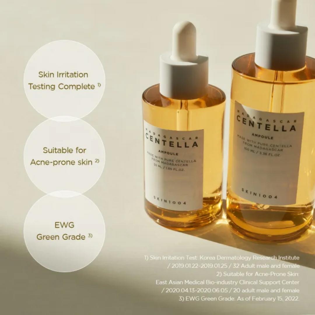 SKIN1004 Madagascar Centella Ampoule, a K-beauty product designed to soothe and hydrate sensitive skin.