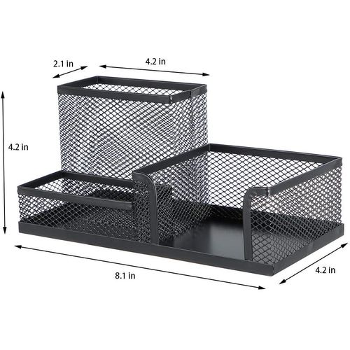 Black Metal Mesh Desk Organizer - 3 Compartments, Durable & Scratch-Resistant