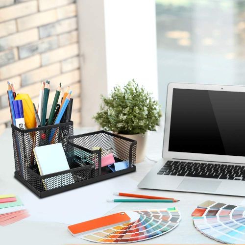 Black Metal Mesh Desk Organizer - 3 Compartments, Durable & Scratch-Resistant