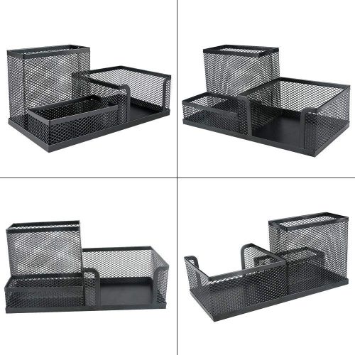 Black Metal Mesh Desk Organizer - 3 Compartments, Durable & Scratch-Resistant