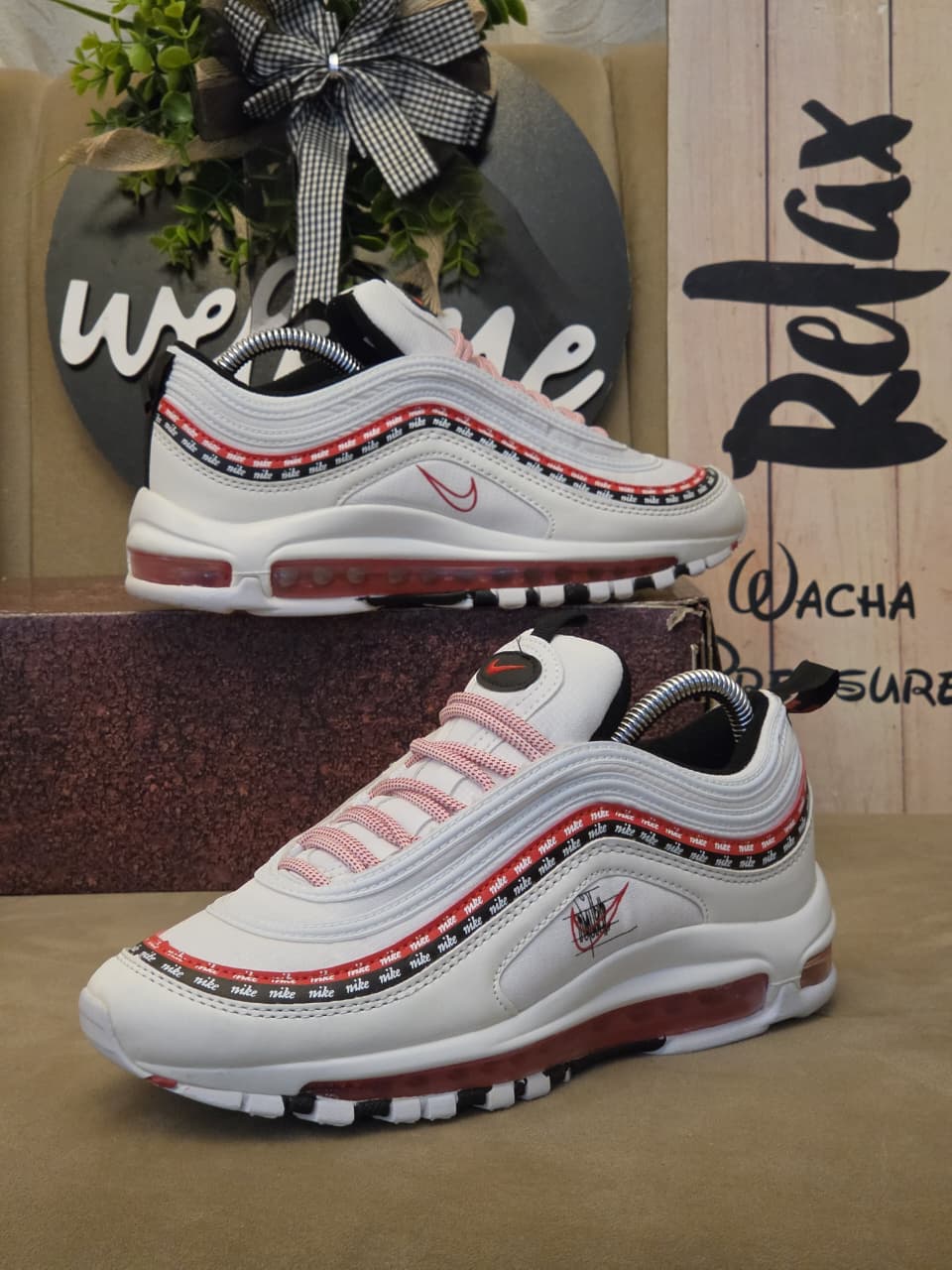 🔥 (Free Foam Cleaner Gift) 🔥 Air Max 97 White Red  Men’s Sneakers – Men’s Cushioned Running Shoes, Streetwear Trainers, Comfortable Sports Shoes, Casual Fashion Sneakers with Air Sole Unit,