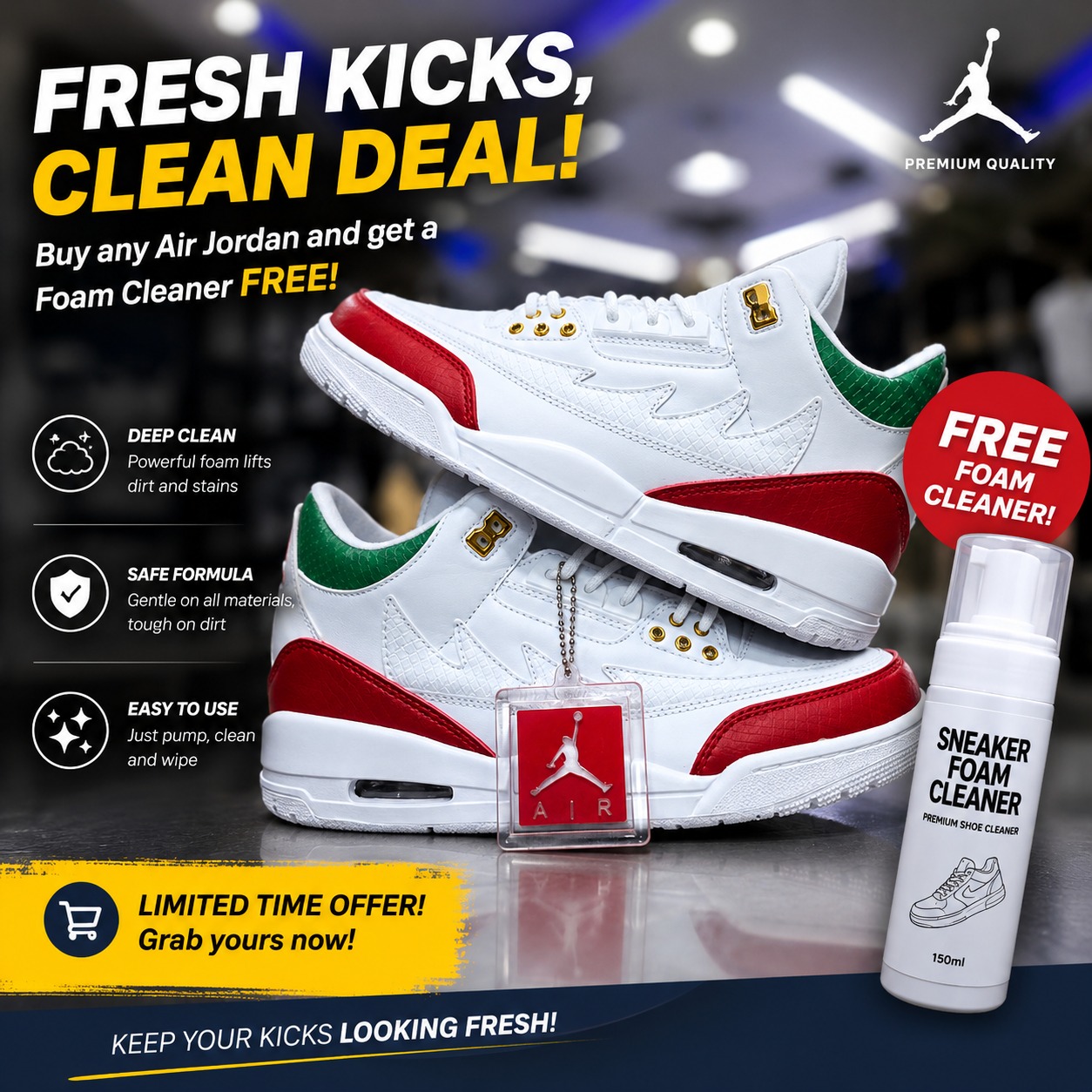 🔥 (free foam cleaner) 🔥 Air jordan 3 Retro  Men’s Sneakers – Men’s Cushioned Running Shoes, Streetwear Trainers, Comfortable Sports Shoes, Casual Fashion Sneakers with Air Sole Unit,