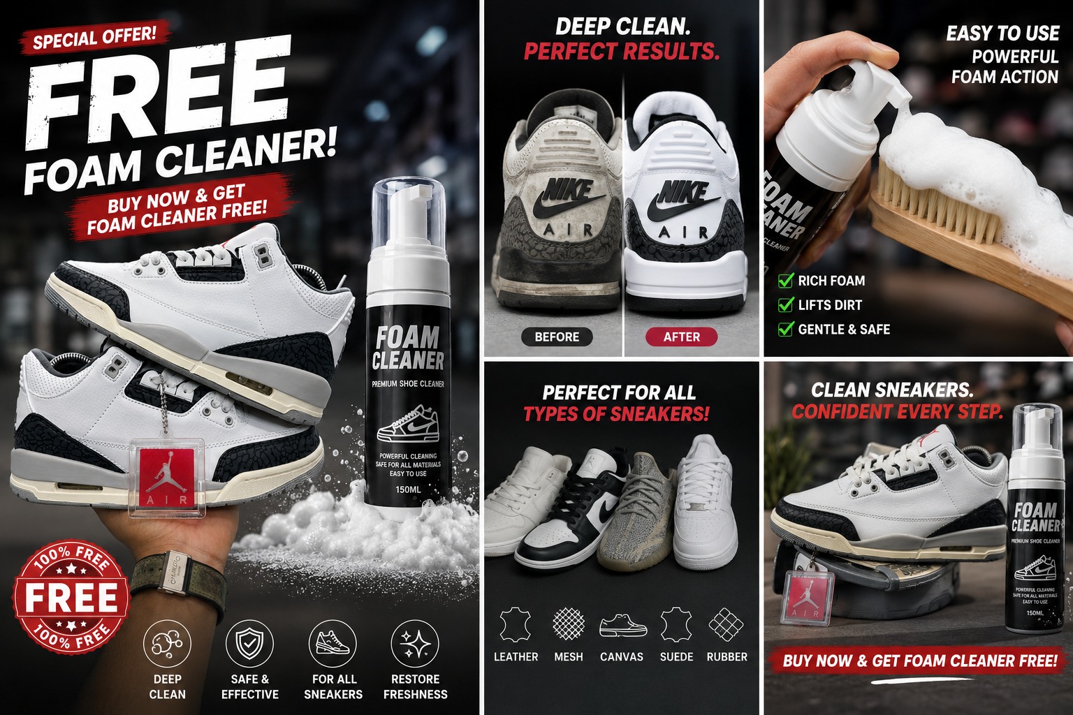 🔥 (free foam cleaner) 🔥 Air jordan 3 Retro  Men’s Sneakers – Men’s Cushioned Running Shoes, Streetwear Trainers, Comfortable Sports Shoes, Casual Fashion Sneakers with Air Sole Unit,