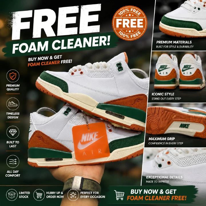 🔥 (free foam cleaner) 🔥 Air jordan 3 Retro  Men’s Sneakers – Men’s Cushioned Running Shoes, Streetwear Trainers, Comfortable Sports Shoes, Casual Fashion Sneakers with Air Sole Unit,