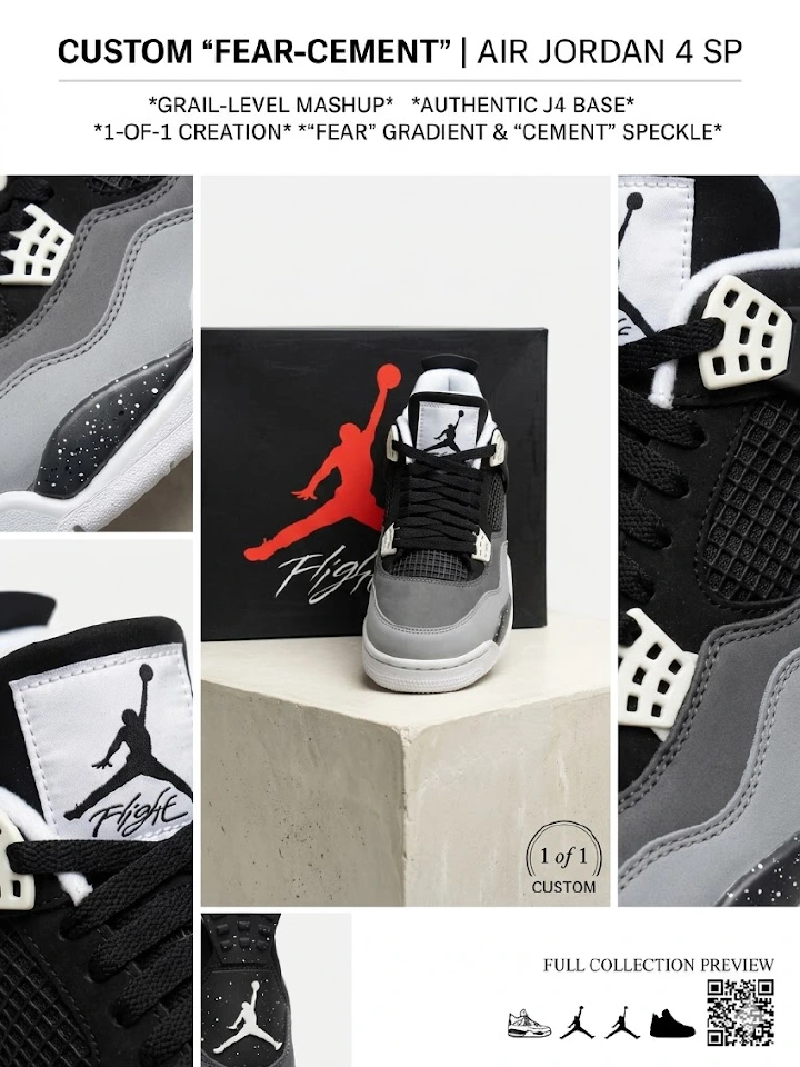 🔥 (on offer) Air Jordan 4 "Retro Fear-Cement" - Authentic Collaboration.Jordan 4,  jordan four (best shop for jordan 1, jordan 4, airforce, air foce,)