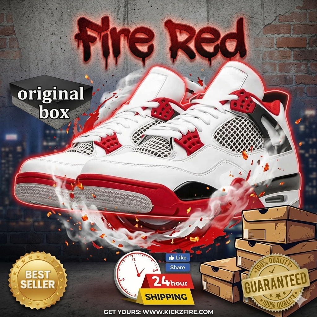 🔥 (on offer ) "Air Jordan 4 Retro OG 'Fire Red' - White/Black/Tech Grey/Fire Red . (best shop for jordan 1, jordan 4, airforce, air foce, airforce)