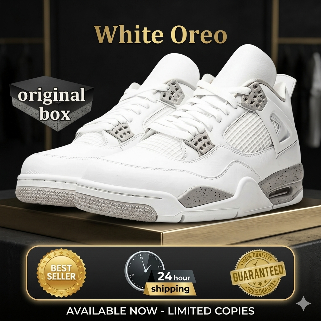 🔥 (on offer ) "Air Jordan 4 Retro 'White Oreo' (Tech White) - White/Tech Grey/Black/Fire Red . (best shop for jordan 1, jordan 4, airforce, air foce, airforce)