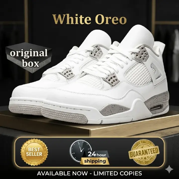 🔥 (on offer ) "Air Jordan 4 Retro 'White Oreo' (Tech White) - White/Tech Grey/Black/Fire Red . (best shop for jordan 1, jordan 4, airforce, air foce, airforce)