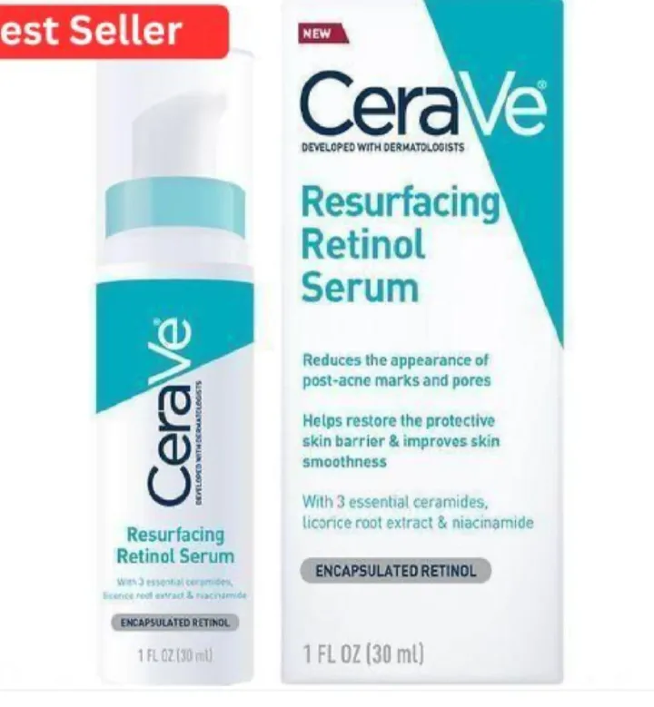 CeraVe Resurfacing Retinol Serum.Designed to reduce the appearance of post-acne marks, minimize pores, and improve skin smoothness.