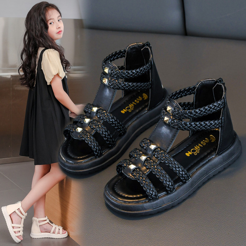 summer girls open toe sandals, big kids soft sole princess shoes, children breathable casual footwear, anti-slip kids summer walking shoes, fashionable girls daily dress sandals