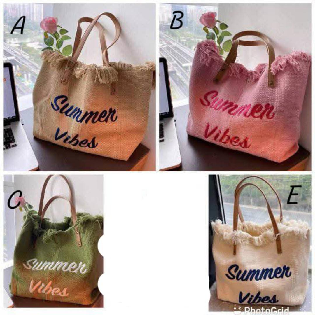 SUMMER BAGS FOR CLASSIC WOMEN✅ *Summer Vibes Tote Bag - For Sale*

Olive green canvas tote with tassel detail + leatherette handles. "Summer Vibes" embroidered print. Big enough for beach gear, grocer