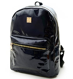 Girl's Holographic Laser Leather bag Backpack College Students School Bag Travel Satchel (Black)
