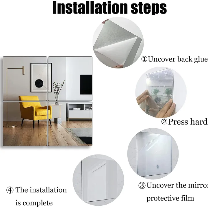Modern Home Décor Mirror Peel and Stick Mirror . Unbreakable  Wall Flexible Mirror peel and stick mirror – Shatterproof Decorative Mirror for Home & Gym Use