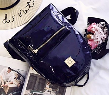 Girl's Holographic Laser Leather bag Backpack College Students School Bag Travel Satchel (Black)