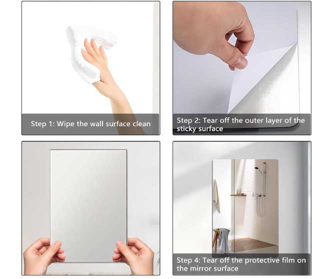 Modern Home Décor Mirror Peel and Stick Mirror . Unbreakable  Wall Flexible Mirror peel and stick mirror – Shatterproof Decorative Mirror for Home & Gym Use