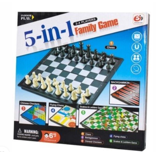 5-in-1 Magnetic Board Game Set – Chess Board Game Chess Ludo Snakes & Ladders Checkers  and Chinese Checkers. 5 in 1 GameBoard set Portable Travel Gift Fun Snakes and Ladders Party game Adults Teens