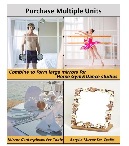 Modern Home Décor Mirror Peel and Stick Mirror . Unbreakable  Wall Flexible Mirror peel and stick mirror – Shatterproof Decorative Mirror for Home & Gym Use