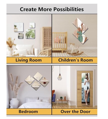 Modern Home Décor Mirror Peel and Stick Mirror . Unbreakable  Wall Flexible Mirror peel and stick mirror – Shatterproof Decorative Mirror for Home & Gym Use