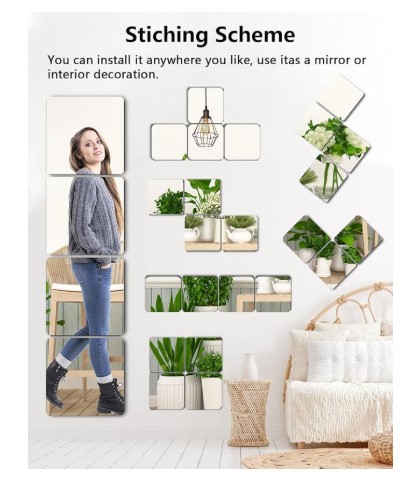 Modern Home Décor Mirror Peel and Stick Mirror . Unbreakable  Wall Flexible Mirror peel and stick mirror – Shatterproof Decorative Mirror for Home & Gym Use