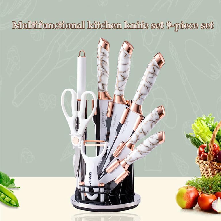 9pcs Kitchen Knife Set with Acrylic Holder – Stainless Steel Slicing, Bread, Fruit and Chef Knives, Multipurpose Kitchen Cutting Utensils Set for Food Preparation, Cooking, Chopping & Slicing