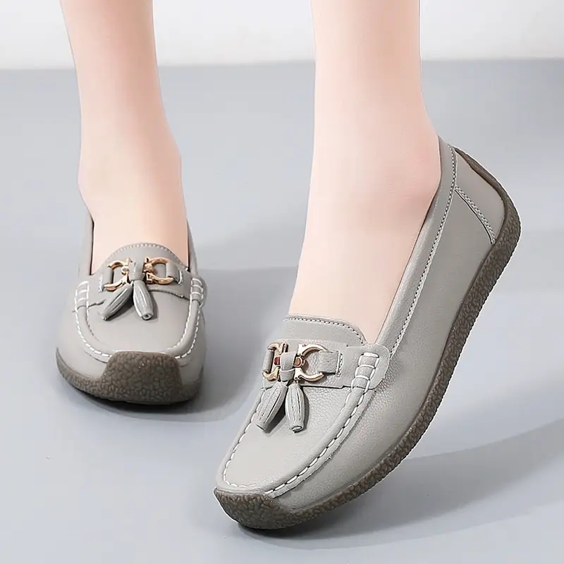 Women PU Leather Closed Loafers Comfortable Slip On Shoes Stylish Casual Office Wear Lightweight Durable Flat Shoes Elegant Ladies Footwear Sizes 36 to 42