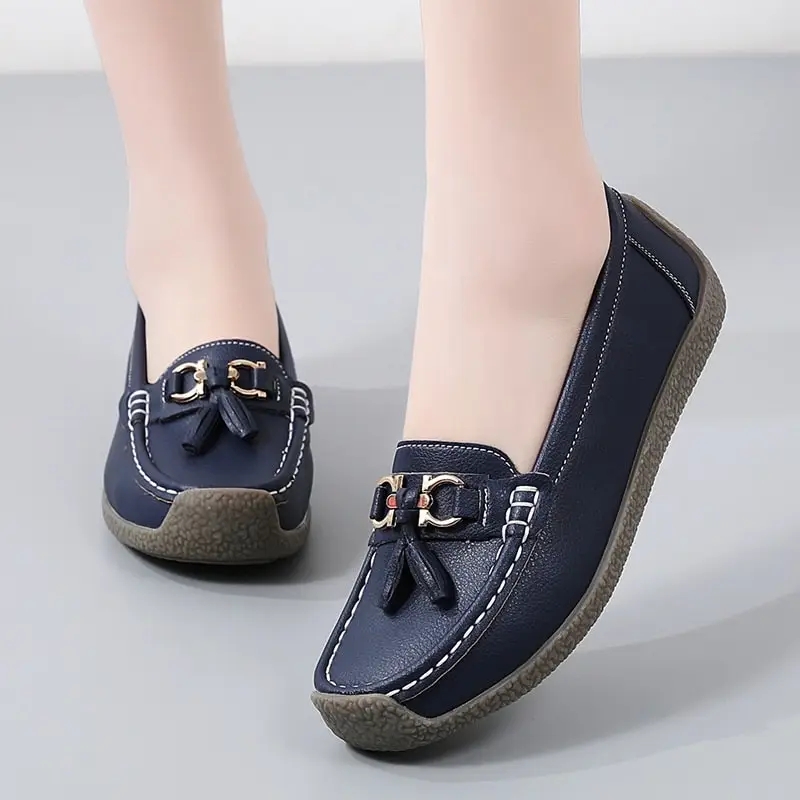Women PU Leather Closed Loafers Comfortable Slip On Shoes Stylish Casual Office Wear Lightweight Durable Flat Shoes Elegant Ladies Footwear Sizes 36 to 42