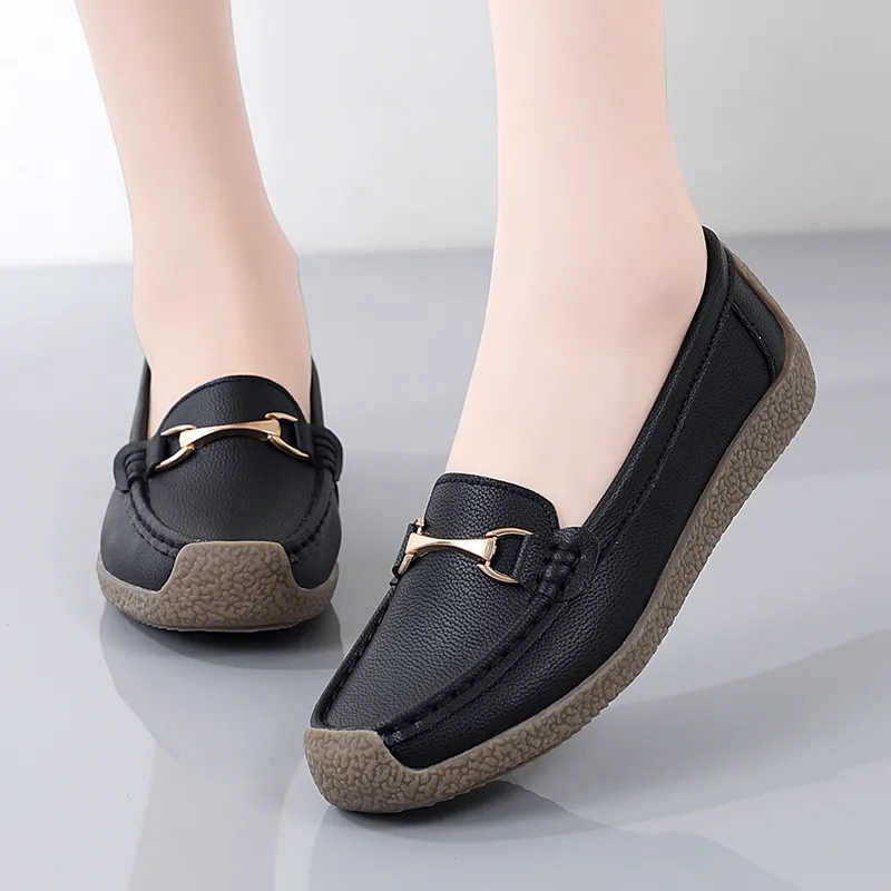 Women PU Leather Closed Loafers Comfortable Slip On Shoes Stylish Casual Office Wear Lightweight Durable Flat Shoes Elegant Ladies Footwear Sizes 36 to 42