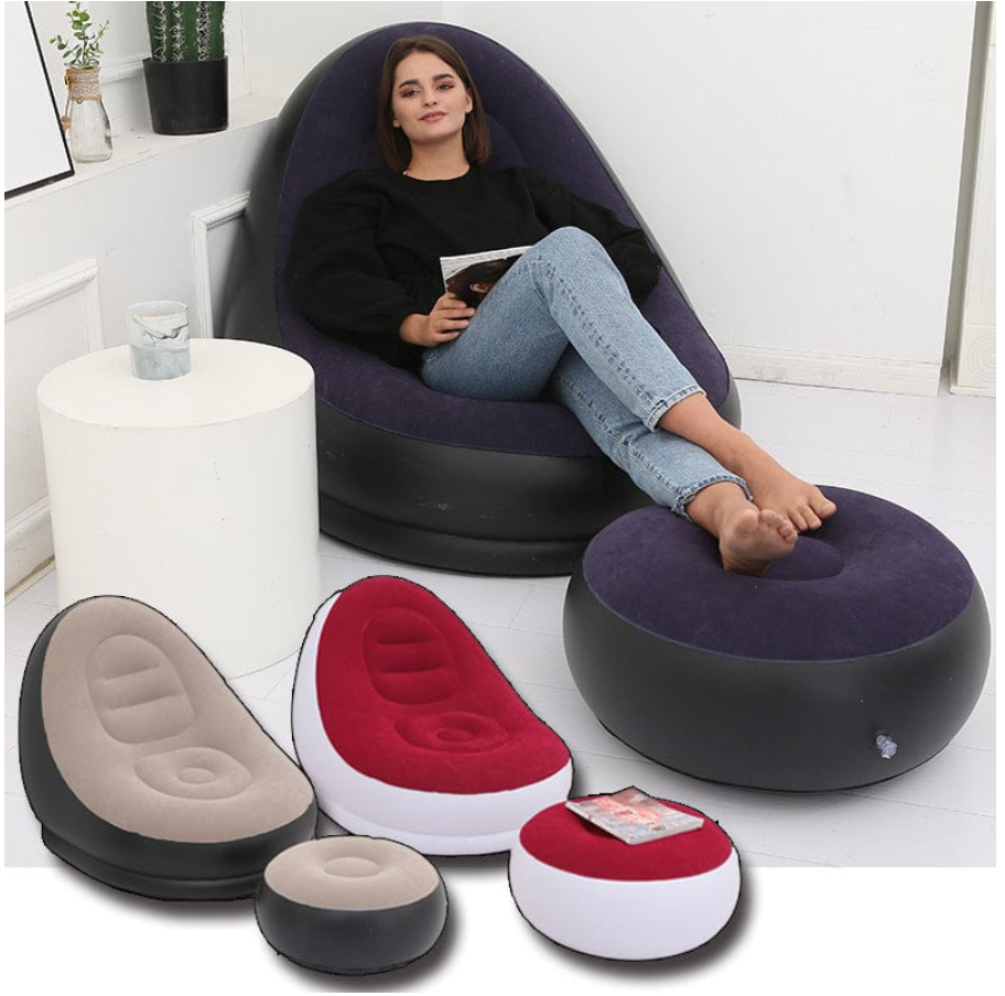 Durable, heavy-duty material for long-lasting use🎉Inflatable Seat With Foot Rest And Pump - Durable, Comfortable & Portable Air Chair🦋Designed for maximum relaxation,