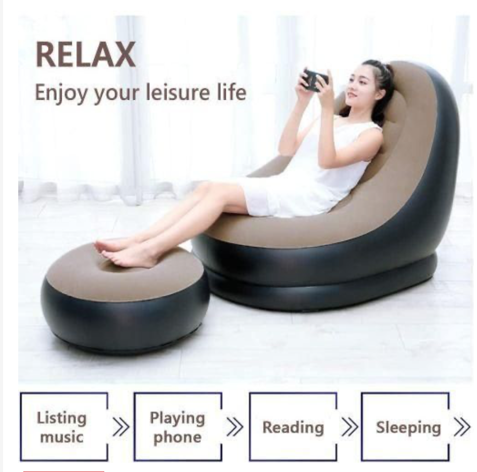 Durable, heavy-duty material for long-lasting use🎉Inflatable Seat With Foot Rest And Pump - Durable, Comfortable & Portable Air Chair🦋Designed for maximum relaxation,