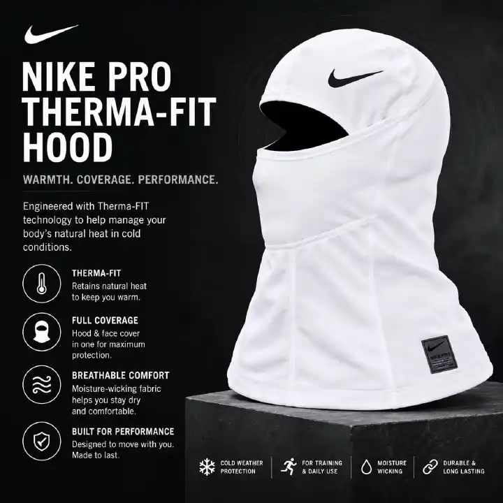 🔥 Nike Pro Therma-FIT Hood Balaclava –White Winter Face Mask Ski Mask Beanie Full Coverage Cold Weather Sports Hood (mavins, caps, head wraps, head bands)