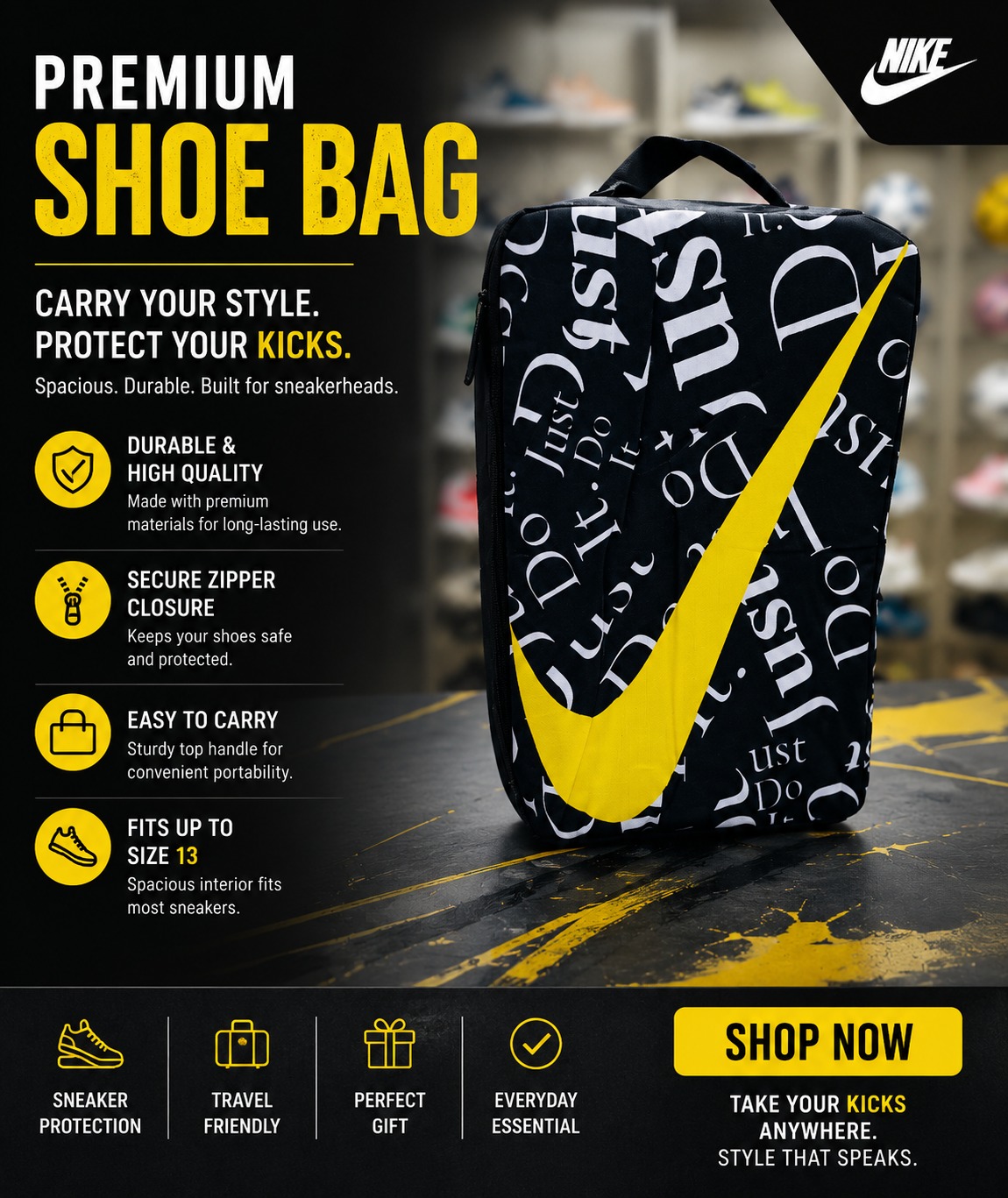 🔥 Nike Foot ball bag, Soccer bag Basketball bag,  Jordan Sneaker Shoe Bag | Premium Basketball Shoe Travel Bag | Portable Sneaker Storage Case | Durable Zip Shoe Organizer | Sports Gym Carry Bag | Fi