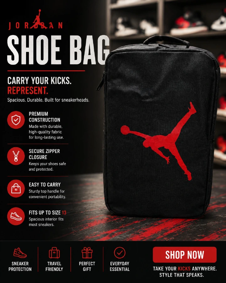 🔥 Nike Jordan Foot ball bag, Soccer bag Basketball bag,  Jordan Sneaker Shoe Bag | Premium Basketball Shoe Travel Bag | Portable Sneaker Storage Case | Durable Zip Shoe Organizer | Sports Gym Carry B