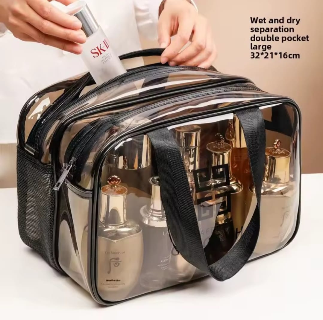 Dry and wet separation clear toiletry bag PVC | clear makeup travel bag