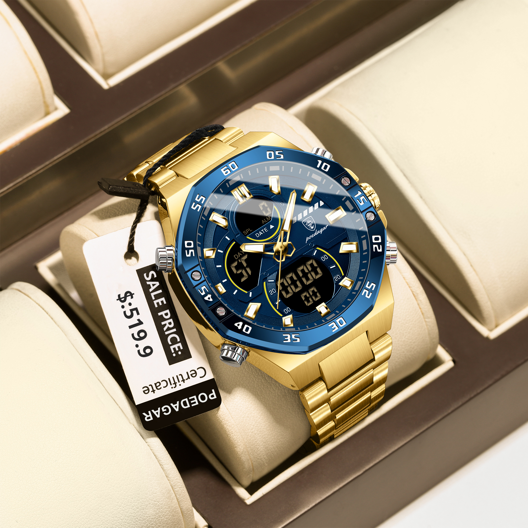 POEDAGAR Official Certified Product 2025 New dual display electronic watch for men; multi-functional luminous watch