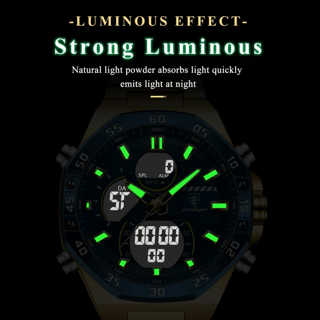 POEDAGAR Official Certified Product 2025 New dual display electronic watch for men; multi-functional luminous watch
