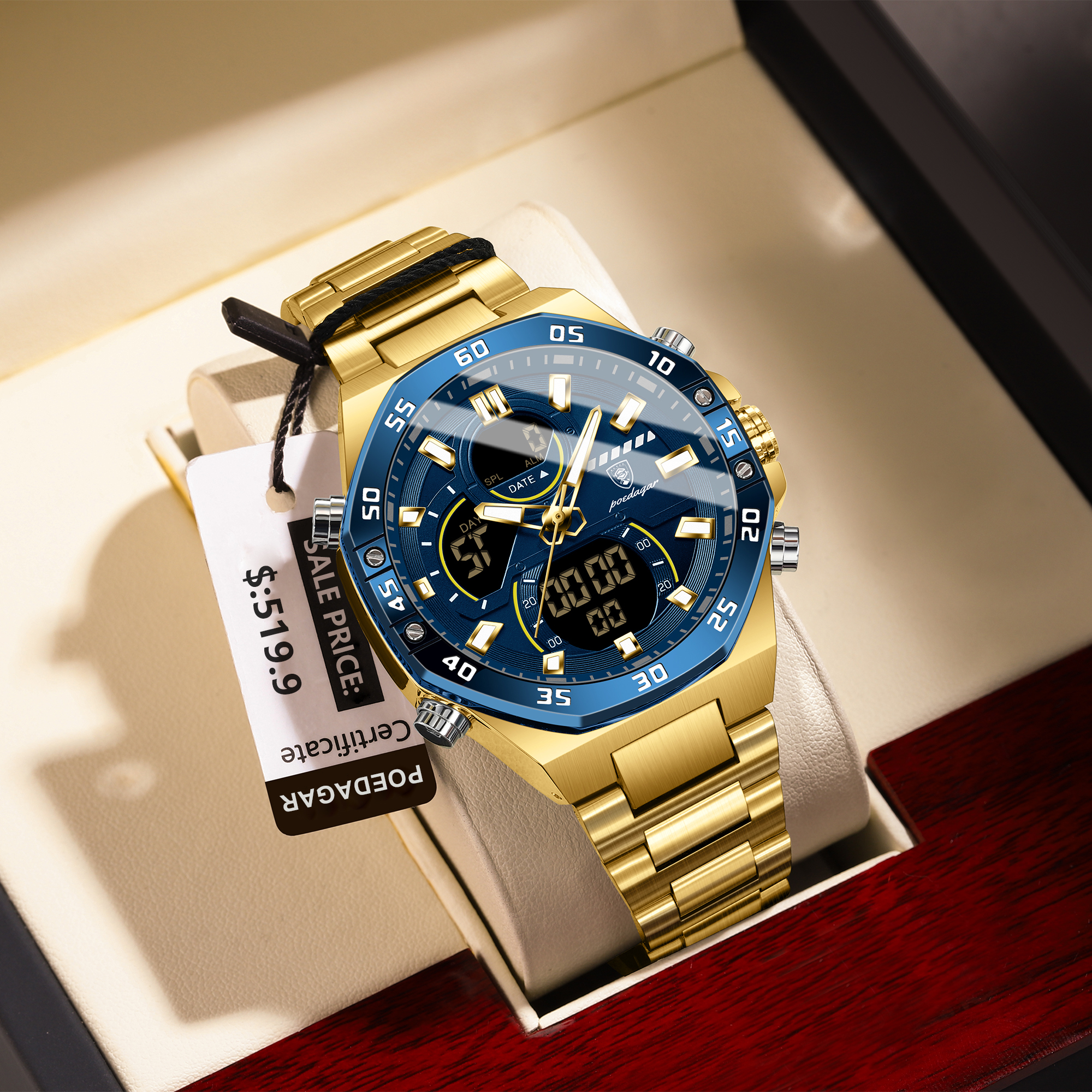 POEDAGAR Official Certified Product 2025 New dual display electronic watch for men; multi-functional luminous watch