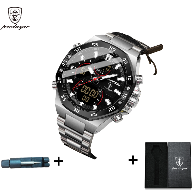 POEDAGAR Official Certified Product 2025 New dual display electronic watch for men; multi-functional luminous watch