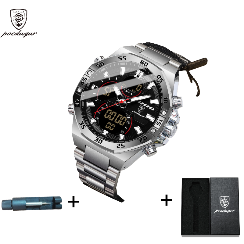 POEDAGAR Official Certified Product 2025 New dual display electronic watch for men; multi-functional luminous watch
