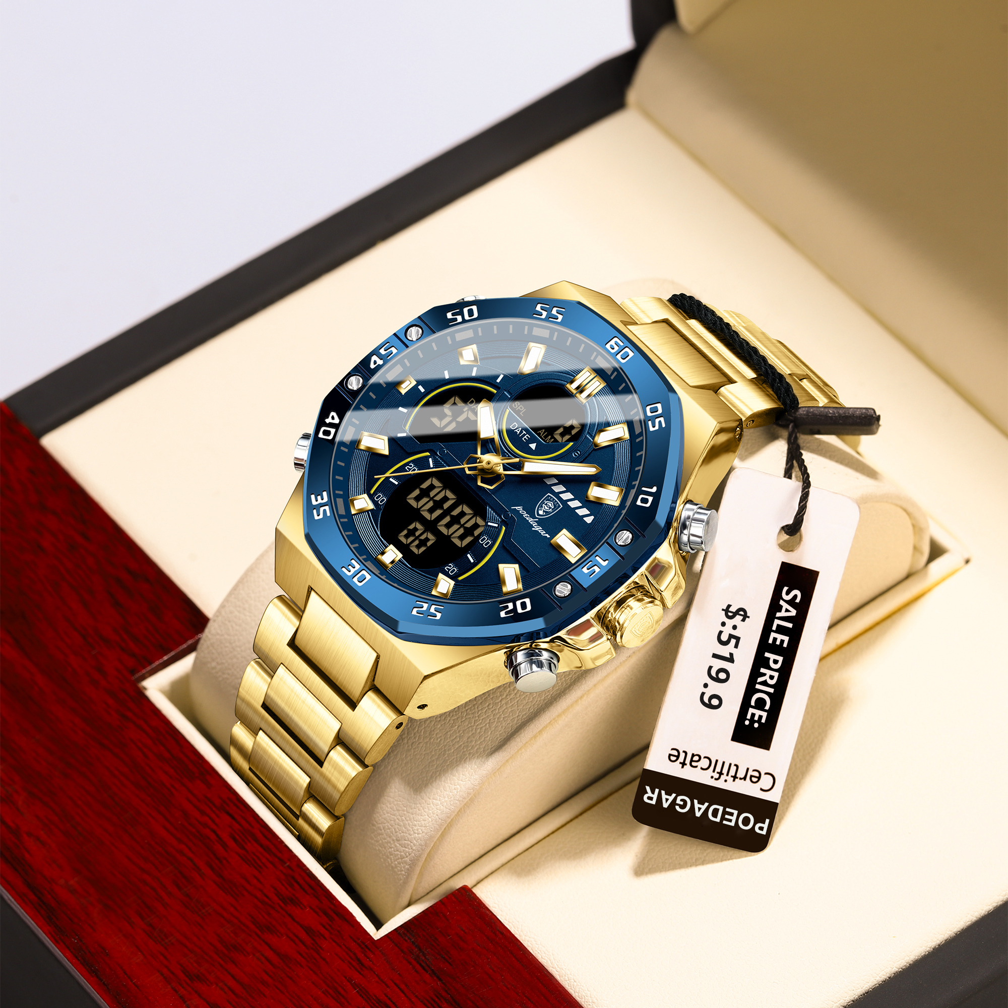 POEDAGAR Official Certified Product 2025 New dual display electronic watch for men; multi-functional luminous watch
