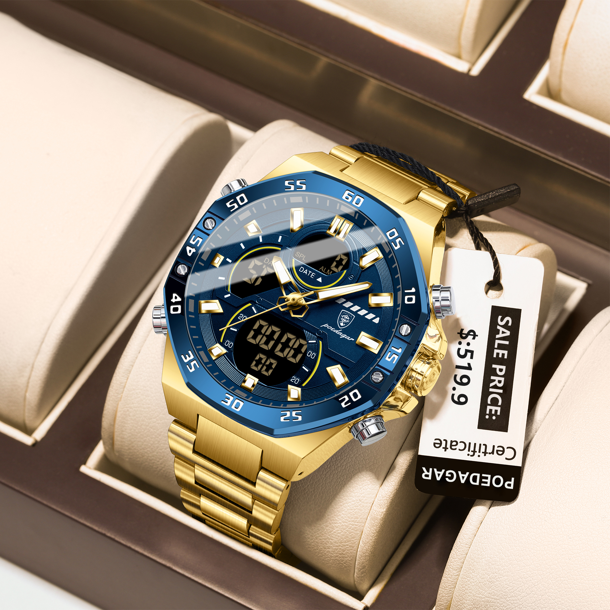 POEDAGAR Official Certified Product 2025 New dual display electronic watch for men; multi-functional luminous watch