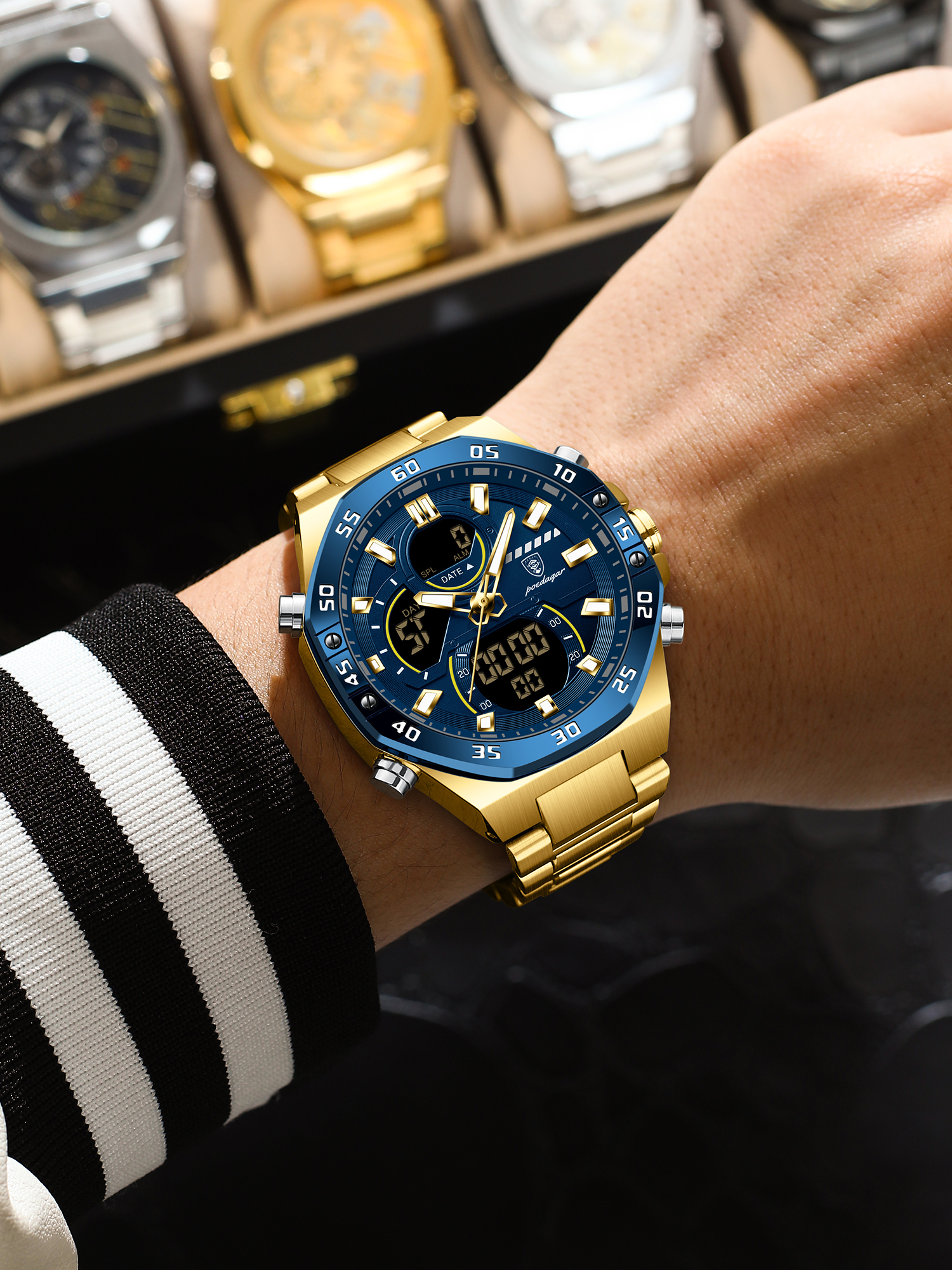 POEDAGAR Official Certified Product 2025 New dual display electronic watch for men; multi-functional luminous watch