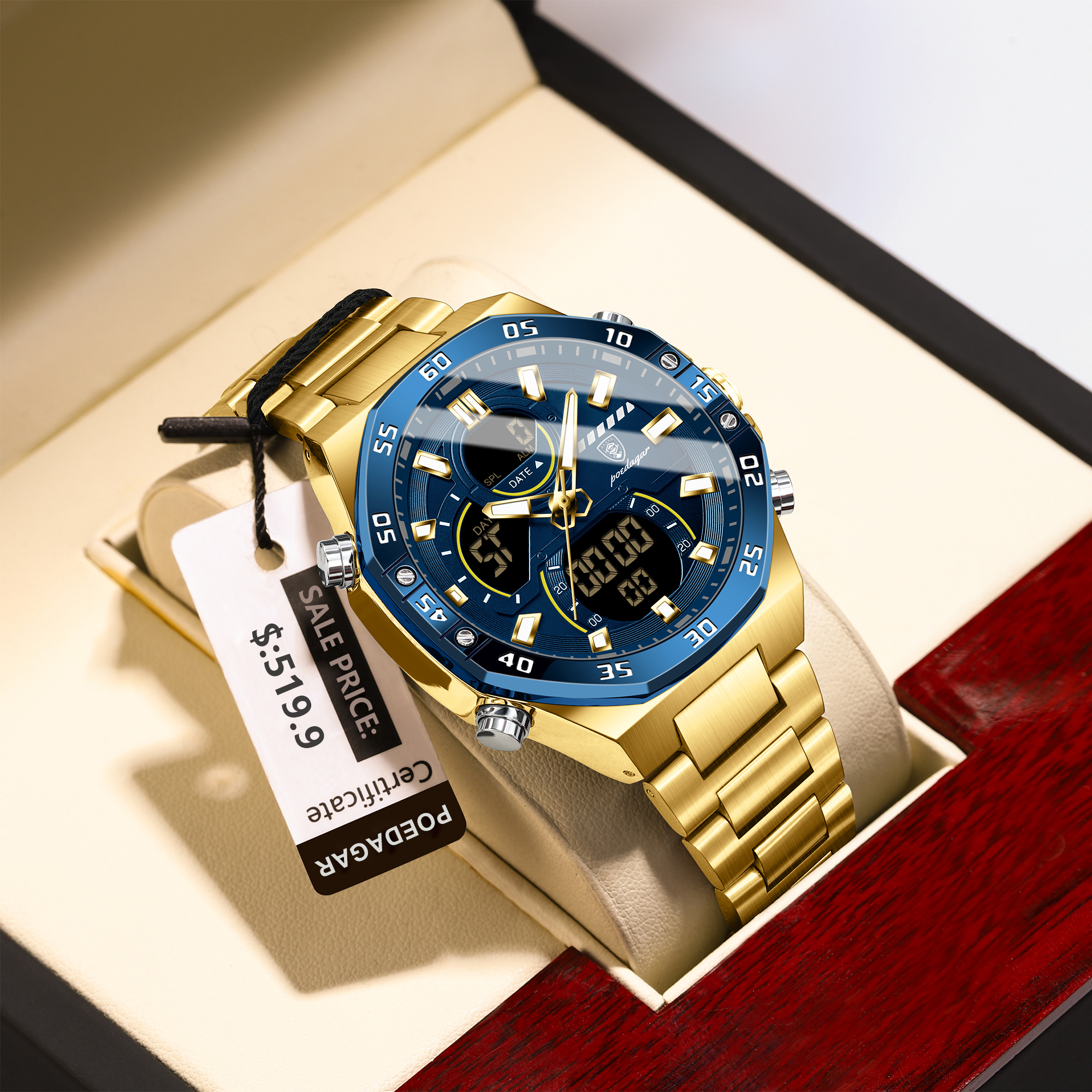 POEDAGAR Official Certified Product 2025 New dual display electronic watch for men; multi-functional luminous watch