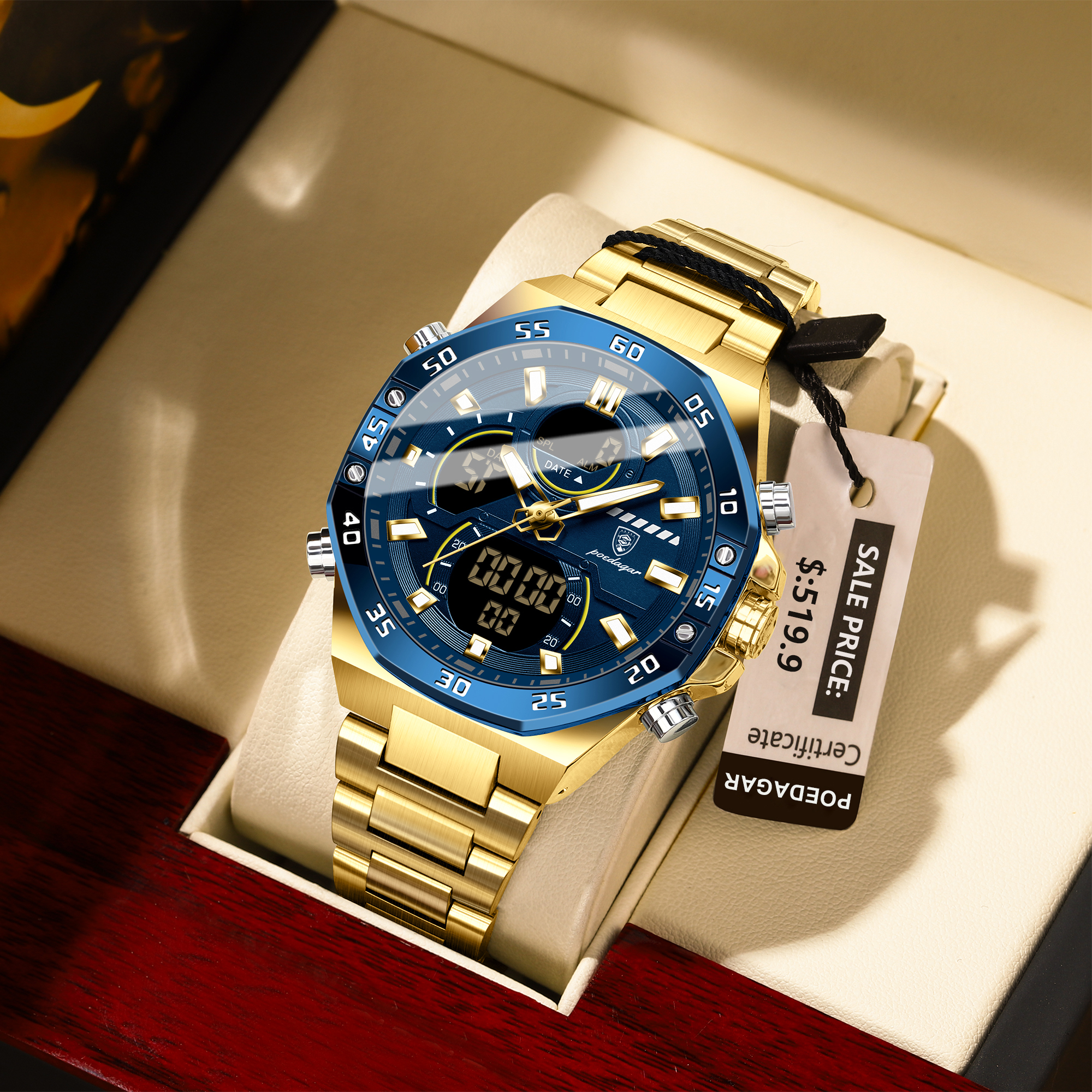 POEDAGAR Official Certified Product 2025 New dual display electronic watch for men; multi-functional luminous watch
