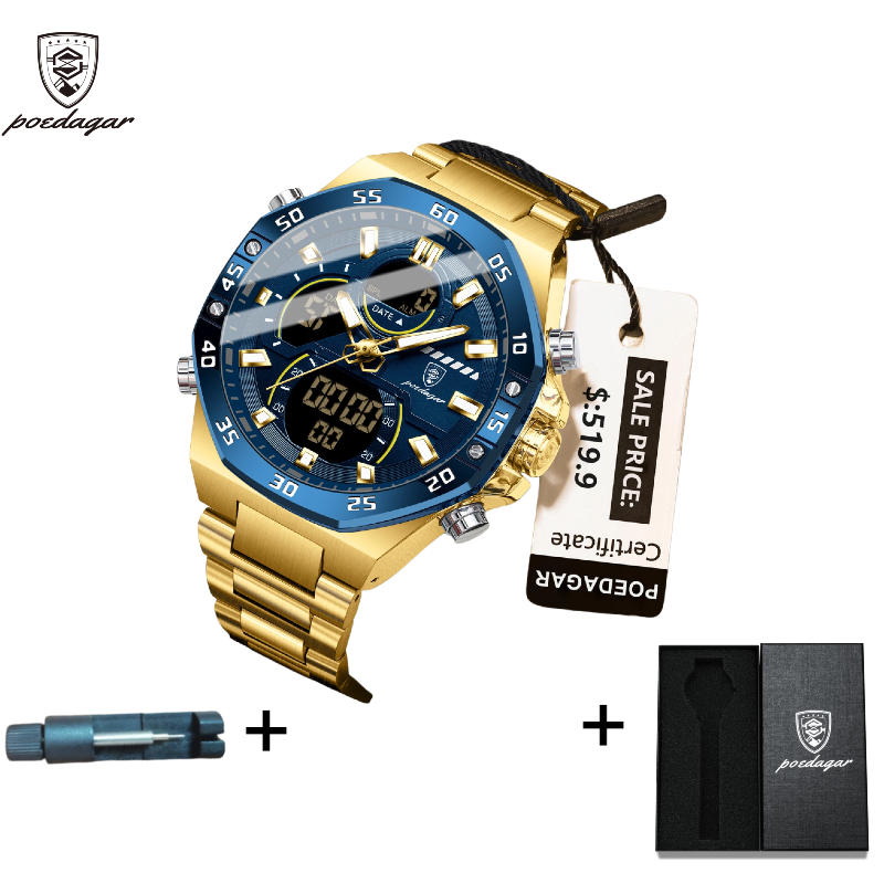 POEDAGAR Official Certified Product 2025 New dual display electronic watch for men; multi-functional luminous watch