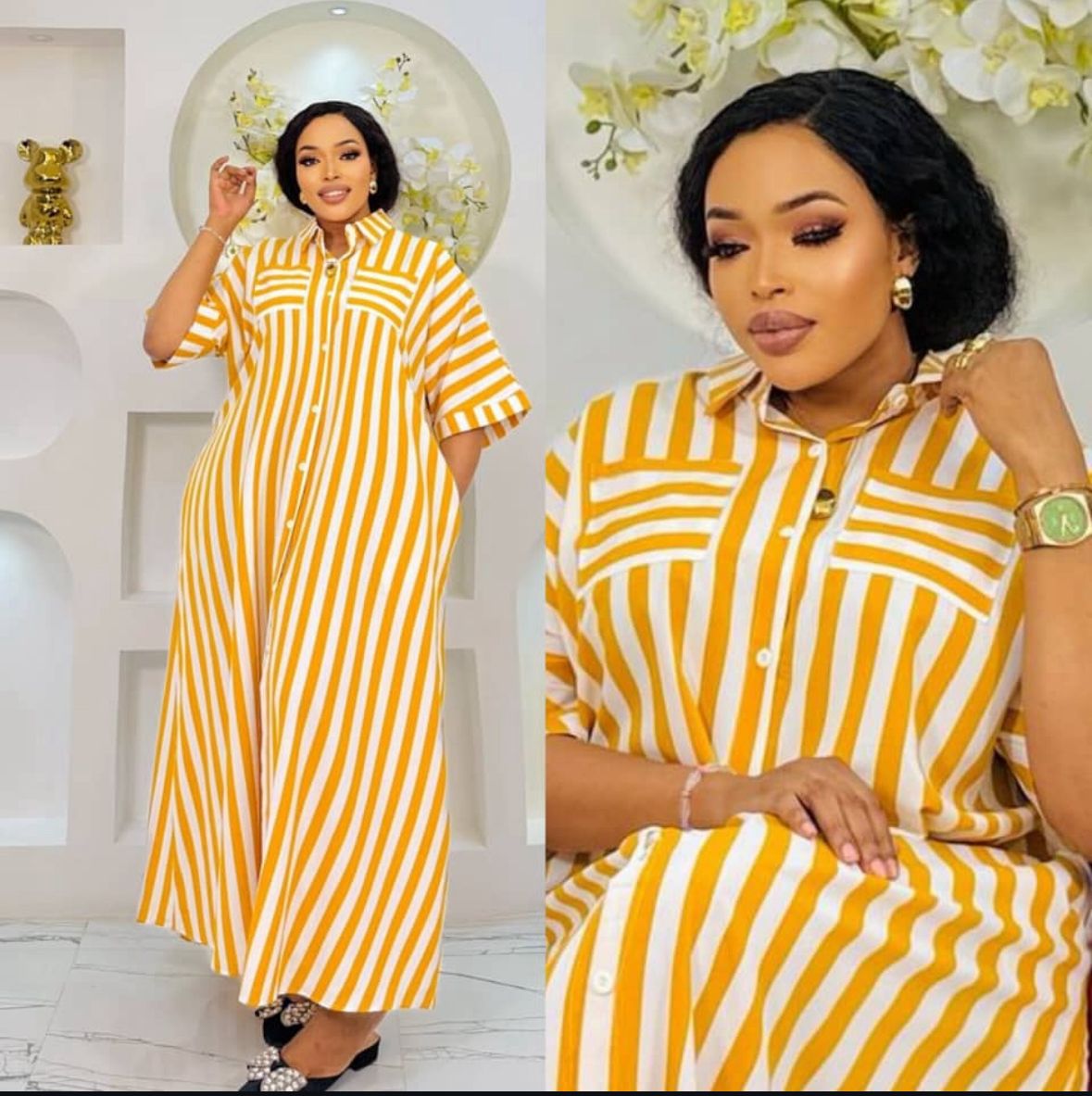 Elegant Women’s Striped Maxi Shirt Dress – Oversized Button-Down Kaftan Style Long Dress, Red & White Vertical Stripe Loose Fit Outfit, Casual Chic Fashion for Parties, Events & Everyday Comfort Wear