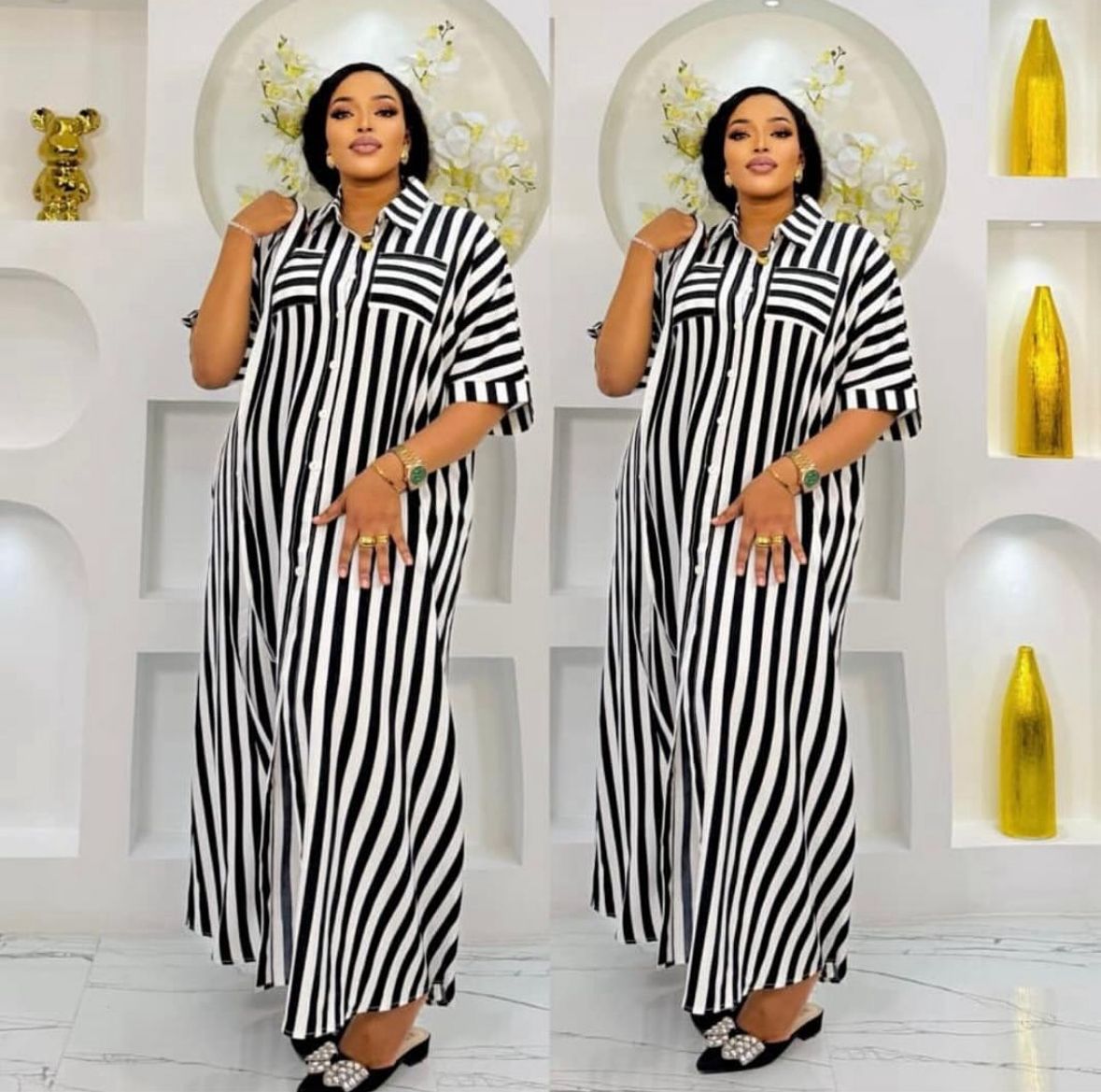 Elegant Women’s Striped Maxi Shirt Dress – Oversized Button-Down Kaftan Style Long Dress, Red & White Vertical Stripe Loose Fit Outfit, Casual Chic Fashion for Parties, Events & Everyday Comfort Wear