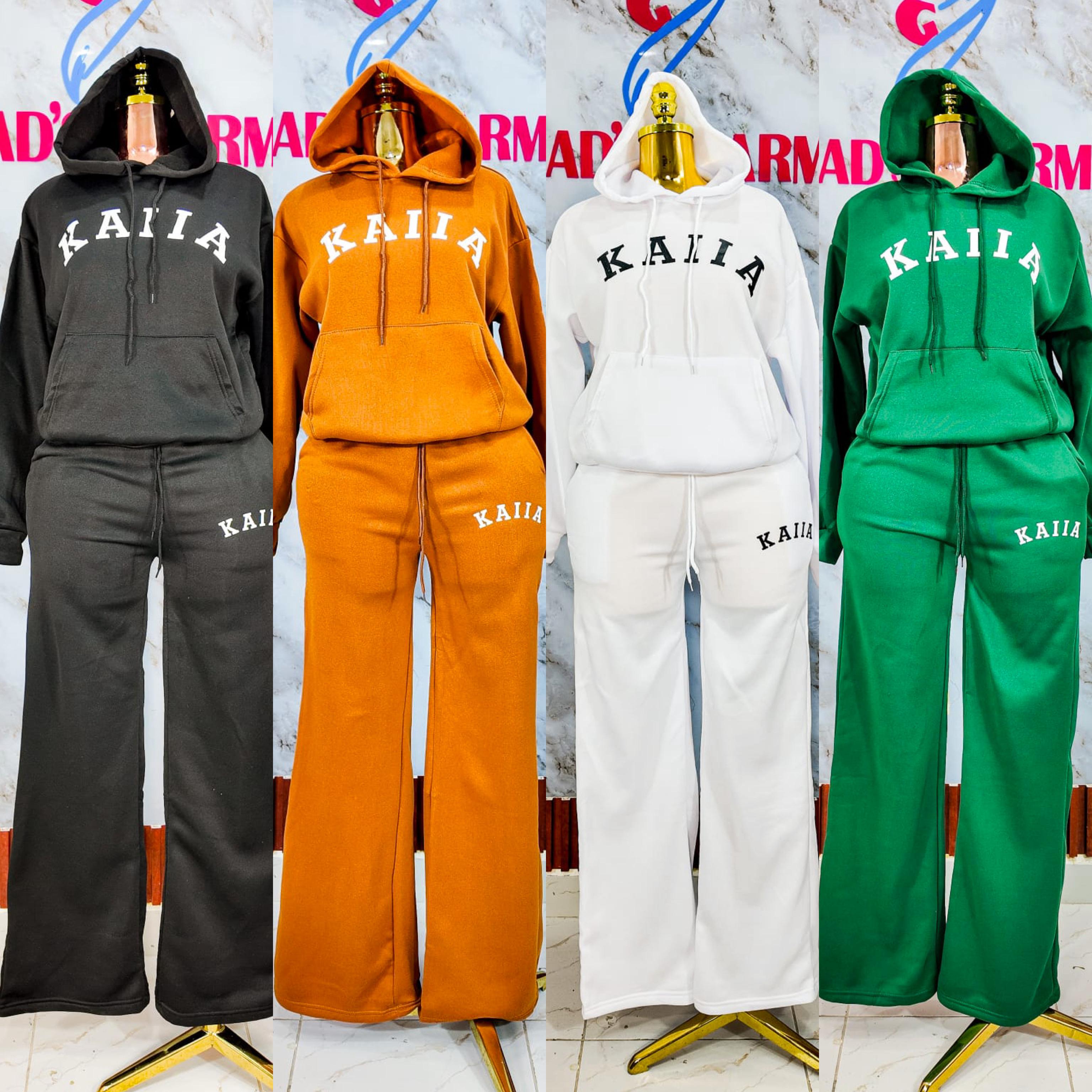 KAIIA Luxe Travel Comfort Two-Piece Hoodie & Wide-Leg Sweatpants Set for Women – Premium Casual Airport Lounge Tracksuit Outfit in Brown, Green, White & Black Colors