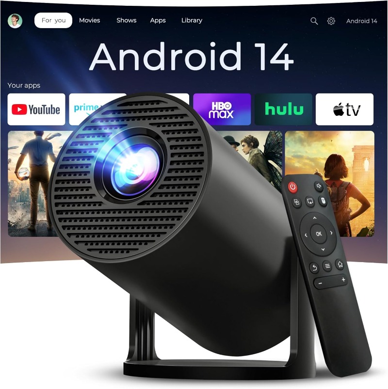 【  anniversary celebration】 HY300 PRO+2026 | Equipped with WiFi 6 and Bluetooth 5.4 built-in applications Android 141080P 4K HD support automatic trapezoidal projector 180 ° rotating projection TV