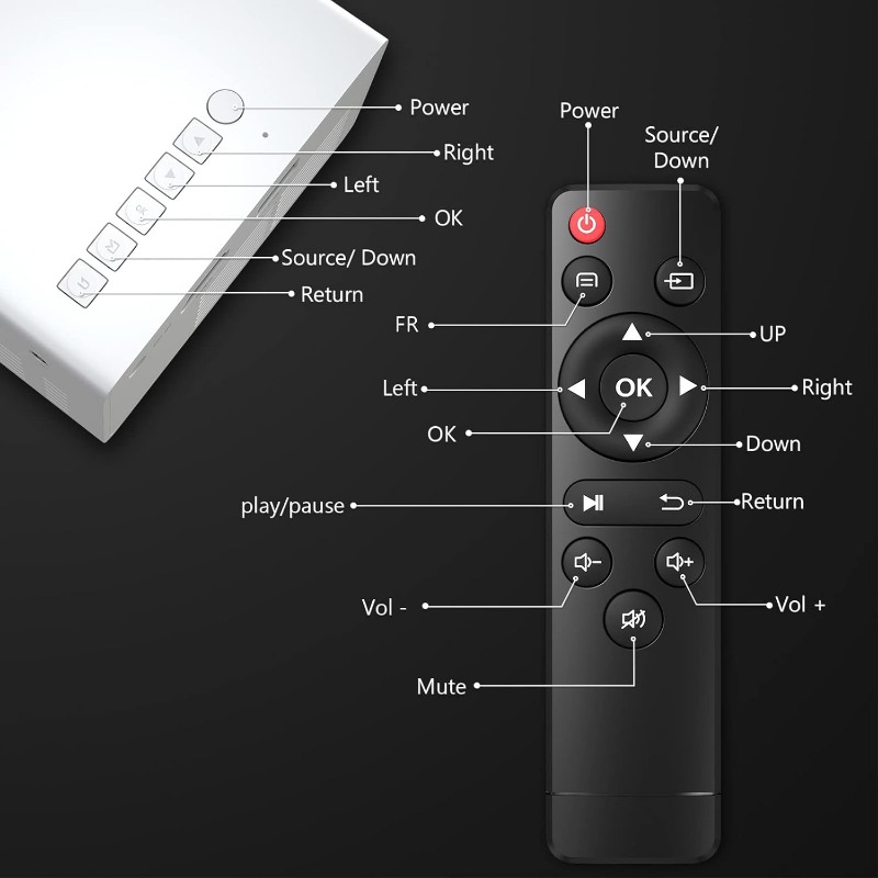 【 Comes with HDMI cable 】Power adapter version | WiFi high-definition 1080P projector, LED LCD projection TV built-in application equipped with remote speaker and smartphone compatible connection
